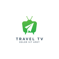 television and travel negative space logo design