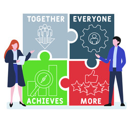 Flat design with people. Team - Together Everyone Achieves More acronym. business concept background. Vector illustration for website banner, marketing materials, business presentation, online adverti