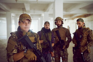 Fototapeta premium soldier squad team portrait in urban environment