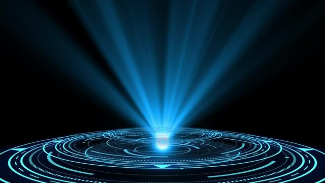 Abstract blue hologram circle. Shine ring. Glare sci fi. Space tunnel. Empty hole. Glow portal. Astral spin. Bright disc. Excellent for any kind of hi tec, science, technology or futuristic concept.