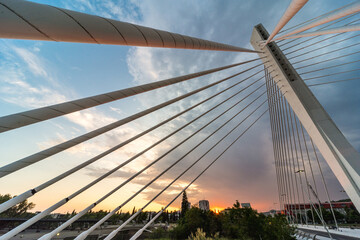 Architectural details of Millennium Bridge at sunset,Podgorica,Montenegro.