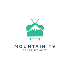 television and mountain negative space logo design