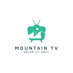television and mountain negative space logo design