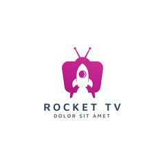 television and rocket negative space logo design
