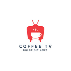 television and coffee negative space logo design