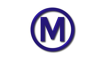 New blue dark shiny M 3d letter logo on white background, 3d letter logo