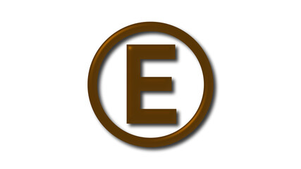 Amazing brown dark shiny E 3d letter logo on white background