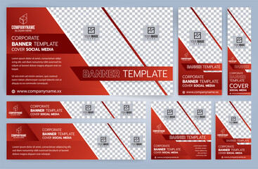 Set of Red and Black Web banners templates, Standard sizes with space. Vector illustration