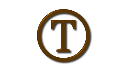 Amazing brown dark shiny T 3d letter logo on white background, 3d letter logo