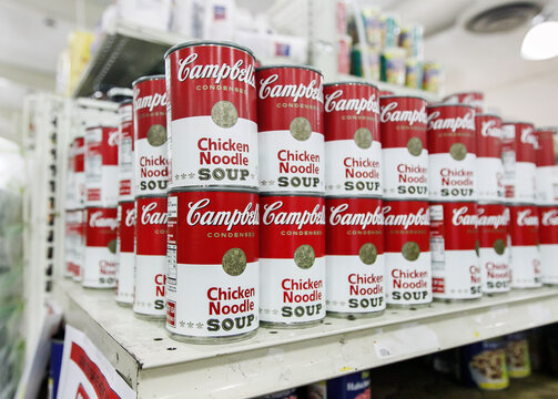 Campbell's chicken noodle soup cans.