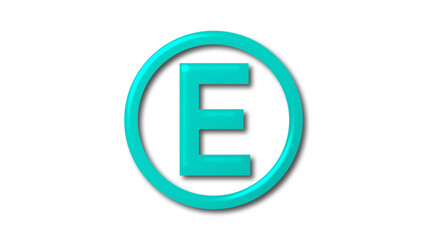 New cyan shiny E 3d letter logo on white background