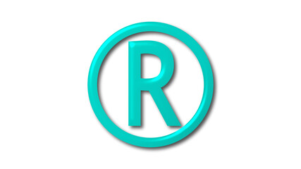 Cyan R shiny 3d letter logo on white background, Letter logo