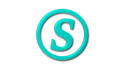 Amazing cyan shiny S 3d letter logo on white background, 3d letter logo