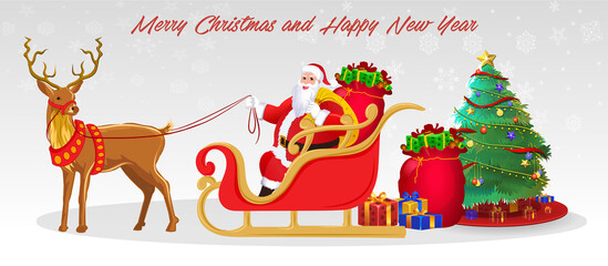 Cartoon Christmas Santa Claus, Funny happy Santa Claus character with gift, bag with presents, For Christmas cards, banners, tags, mobile and labels. Christmas Santa Claus with Christmas Gifts
