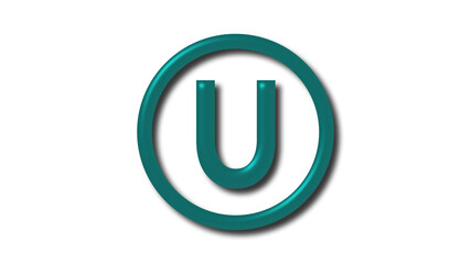 Amazing Cyan dark shiny U 3d letter logo on white background, 3d logo