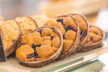 fresh biscuits stuffed in a bakery