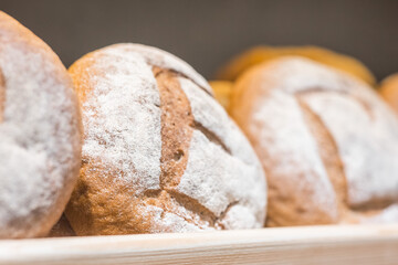 freshly baked bread on a bakery shelf