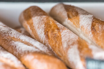 freshly baked bread on a bakery shelf