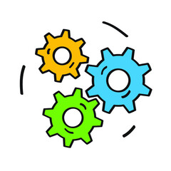 Gears colorful icon, isolated on white background. Cartoon style isolated vector illustration. Design for stickers, logo, web and mobile app.