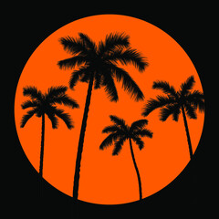 Silhouette of palm trees inside orange sun. vector illustration.