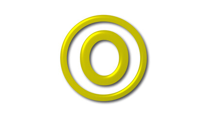 Amazing yellow shiny O 3d logo on white background