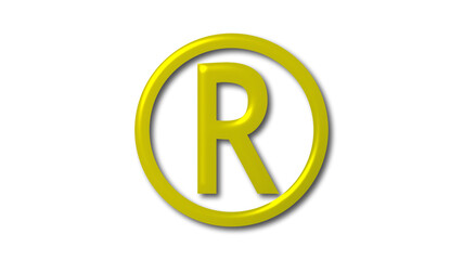 R 3d yellow shiny logo on white background, 3d letter logo