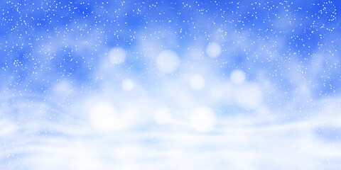 Winter blue background, blizzard. Vector illustration, bokeh effect, EPS10