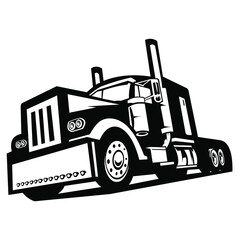 Classic American Truck, Black and White Vector Illustration