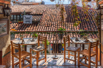 Taxco, Mexico - August 22, 2020: Restaurants and cafes of Taxco with beautiful views of Taxco historic center