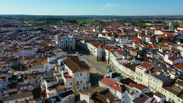 Aerial view of the town of Evora, Portugal.