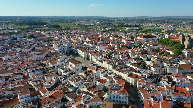 Aerial view of the town of Evora, Portugal.