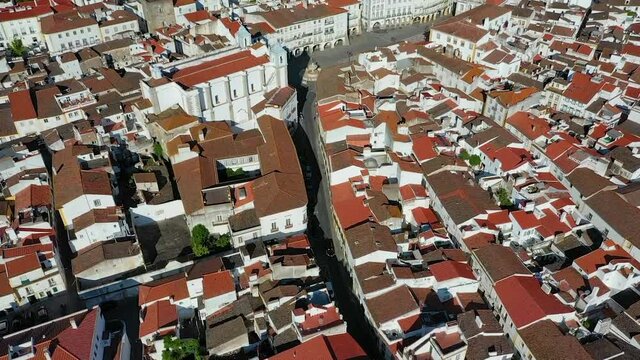 Aerial view of the town of Evora, Portugal.