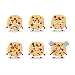 Chocolate chips cartoon character with various angry expressions