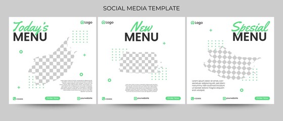 Food Social Media Banner for marketing, Restaurant promotion post, healthy green food sale banner, vegan restaurant discount square template,