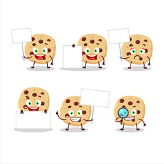 Chocolate chips cartoon character bring information board