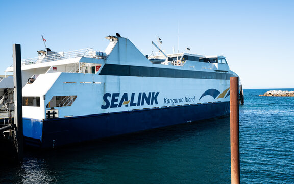 Ferry boat of the Kangaroo Island SeaLink tour operator company in Cape Jervis SA Australia