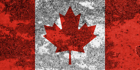 Flag of Canada painted on the old grunge rustic iron surface. Abstract paint of Canadian national...
