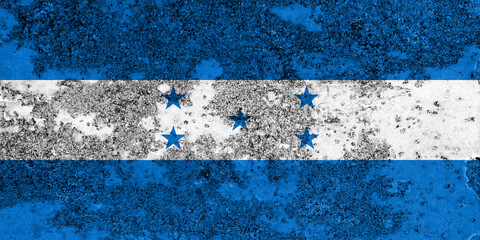 Flag of Honduras painted on the old grunge rustic iron surface. Abstract paint of Honduras national flag on the iron surface
