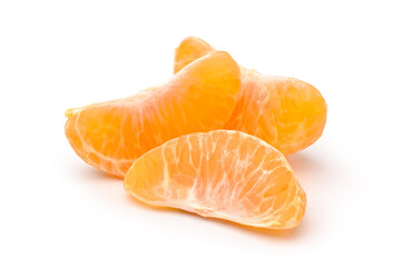 Close-up tangerine segment isolated on white background.