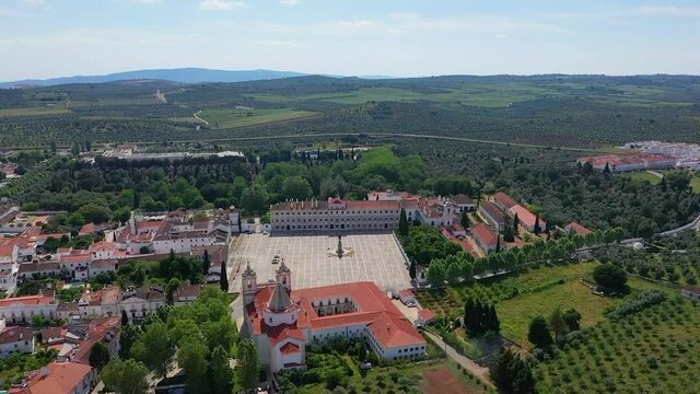 Aerial view of historical square, Portugal.