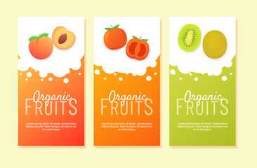 Fresh fruits peach tomato kiwi campaign for ui ux template banner with color flat style