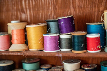 sewing storage room with multiple colors and types of thread