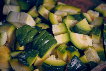 Closeup shot of chopped green zucchini