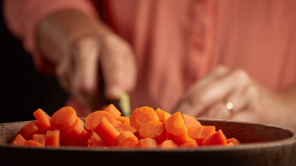 Selective focus shot of chopped carrots