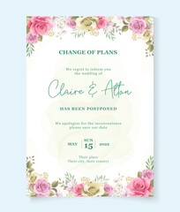 Fototapeta na wymiar Floral postponed wedding card design