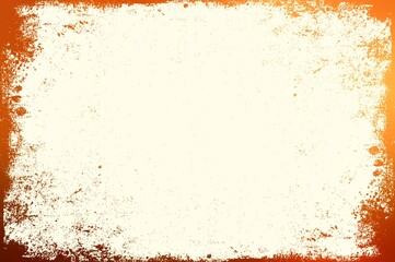 Orange toned grunge frame worn texture on light yellow empty background.