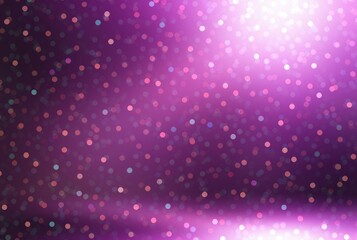Festive purple room full glittering confetti. New year holidays decorative background 3d. Bokeh pattern.