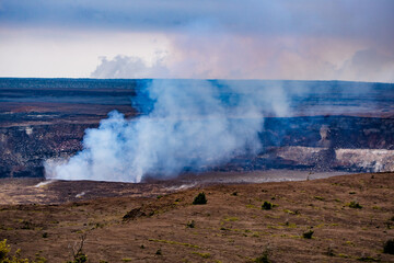 Kilauea caldera with smoke 