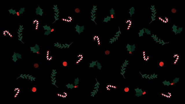 candy cone mistletoe berry festive christmas pattern illustration alpha channel transparent background