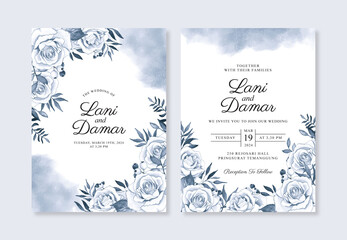 Wedding invitation template with hand painted watercolor flower